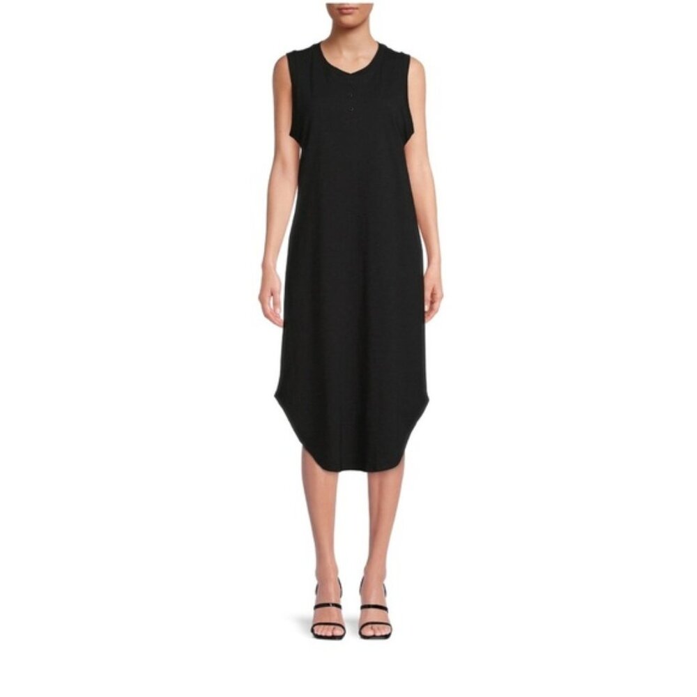 Time and Tru Women's Sleeveless Curve Hem Henley Midi Dress